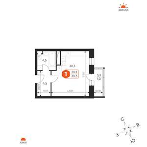 1-к квартира, вторичка, 30м2, 7/17 этаж