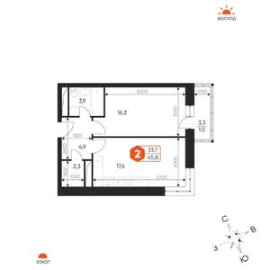 2-к квартира, вторичка, 46м2, 9/17 этаж