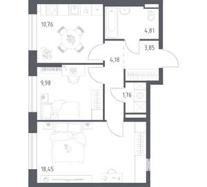 2-к квартира, вторичка, 54м2, 14/24 этаж
