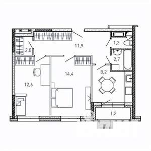 2-к квартира, вторичка, 54м2, 7/17 этаж