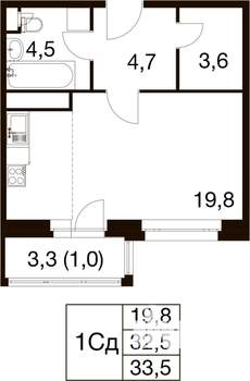 Студия квартира, вторичка, 34м2, 4/18 этаж
