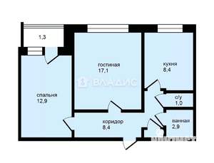 2-к квартира, вторичка, 51м2, 6/14 этаж