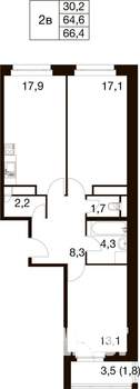 3-к квартира, вторичка, 66м2, 17/18 этаж