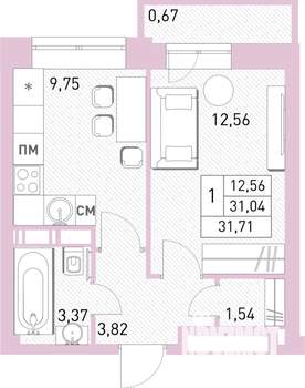 1-к квартира, строящийся дом, 31м2, 11/17 этаж