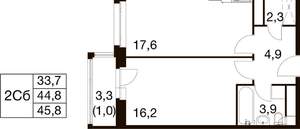 1-к квартира, вторичка, 46м2, 7/17 этаж