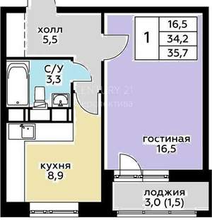 1-к квартира, вторичка, 36м2, 10/21 этаж