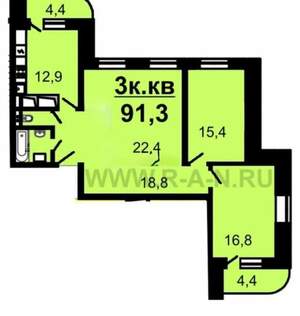 4-к квартира, вторичка, 92м2, 3/24 этаж