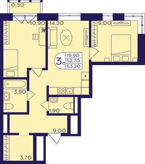 3-к квартира, вторичка, 53м2, 9/23 этаж