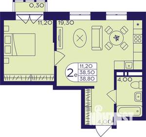 2-к квартира, строящийся дом, 39м2, 4/17 этаж