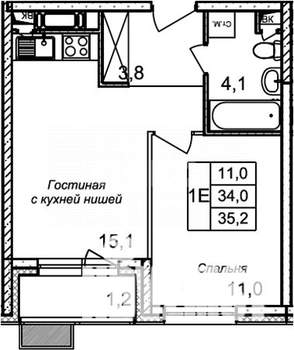 2-к квартира, вторичка, 36м2, 11/17 этаж