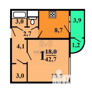 1-к квартира, вторичка, 43м2, 2/25 этаж