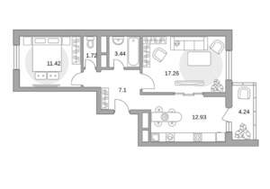 2-к квартира, строящийся дом, 58м2, 11/14 этаж