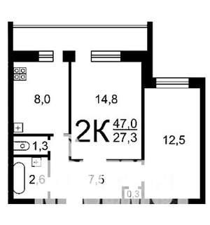 2-к квартира, вторичка, 49м2, 3/5 этаж