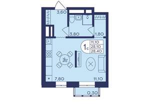 Студия квартира, вторичка, 28м2, 6/23 этаж