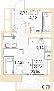 Студия квартира, строящийся дом, 23м2, 10/17 этаж