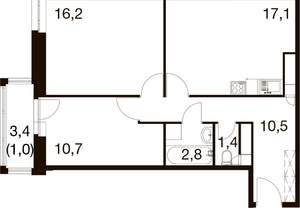 2-к квартира, вторичка, 60м2, 14/17 этаж