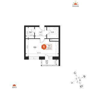 1-к квартира, вторичка, 34м2, 13/17 этаж