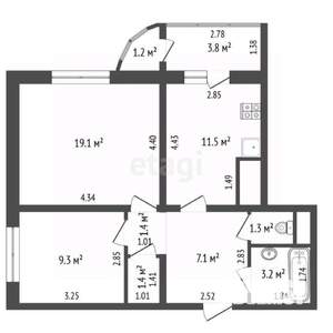 2-к квартира, вторичка, 54м2, 14/17 этаж