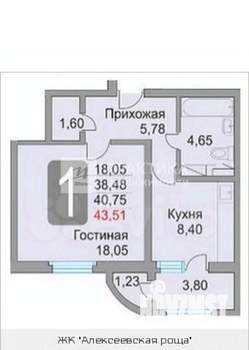 1-к квартира, вторичка, 39м2, 4/25 этаж