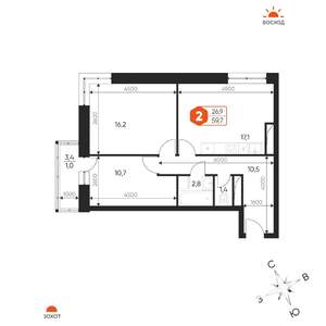 3-к квартира, строящийся дом, 60м2, 8/17 этаж
