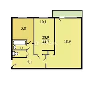 2-к квартира, вторичка, 45м2, 5/5 этаж