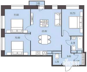 3-к квартира, вторичка, 72м2, 5/6 этаж