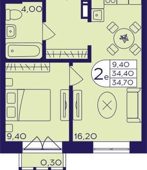 1-к квартира, вторичка, 35м2, 5/17 этаж