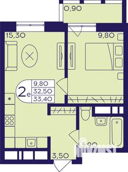 2-к квартира, строящийся дом, 33м2, 13/22 этаж