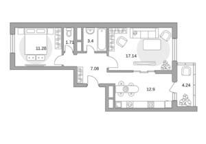 2-к квартира, строящийся дом, 58м2, 5/17 этаж