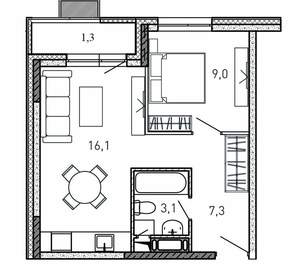 1-к квартира, вторичка, 37м2, 16/17 этаж