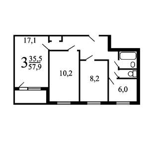 3-к квартира, вторичка, 59м2, 6/9 этаж