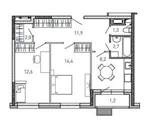 2-к квартира, вторичка, 54м2, 11/17 этаж