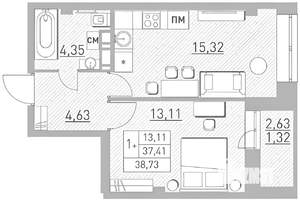 1-к квартира, вторичка, 39м2, 17/17 этаж