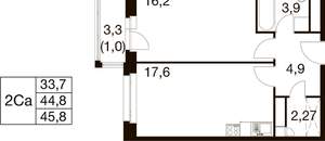 1-к квартира, вторичка, 46м2, 13/17 этаж