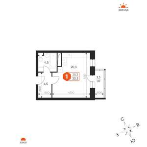 1-к квартира, строящийся дом, 30м2, 13/17 этаж