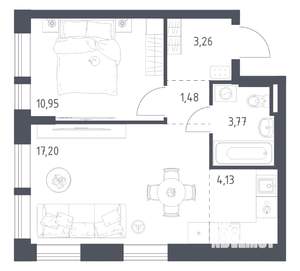 1-к квартира, вторичка, 41м2, 4/17 этаж