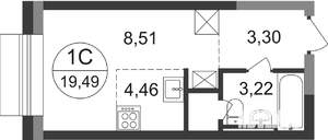 Студия квартира, строящийся дом, 19м2, 6/22 этаж