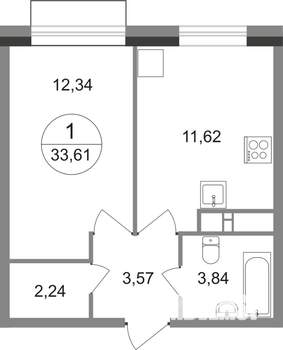 1-к квартира, строящийся дом, 34м2, 19/22 этаж