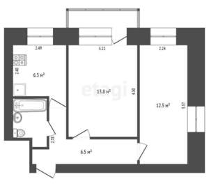 2-к квартира, вторичка, 43м2, 2/5 этаж