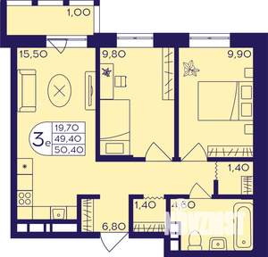 3-к квартира, строящийся дом, 50м2, 8/17 этаж