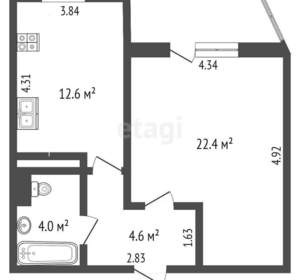 1-к квартира, вторичка, 45м2, 17/25 этаж