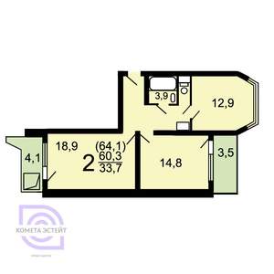 2-к квартира, вторичка, 60м2, 12/19 этаж