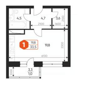Студия квартира, вторичка, 34м2, 11/17 этаж