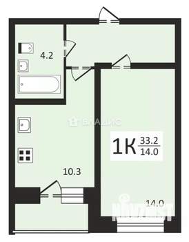 1-к квартира, вторичка, 33м2, 5/15 этаж