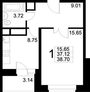 1-к квартира, вторичка, 38м2, 10/15 этаж