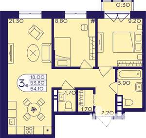 3-к квартира, вторичка, 55м2, 4/17 этаж
