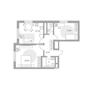 2-к квартира, вторичка, 53м2, 6/17 этаж