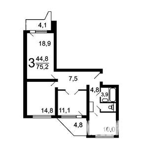 3-к квартира, вторичка, 76м2, 16/17 этаж