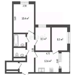 3-к квартира, вторичка, 53м2, 8/17 этаж
