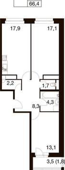 3-к квартира, вторичка, 66м2, 14/17 этаж